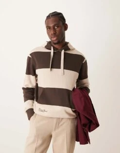 Mango Collegiate Stripe Detail Hoodie In Brown For Men Dark Brown -Modern Menswear 207380040 1 darkbrown 1