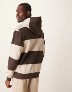 Mango Collegiate Stripe Detail Hoodie In Brown For Men Dark Brown -Modern Menswear 207380040 3