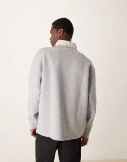 Mango Long Sleeve Polo Neck T-shirt In Grey For Men -Modern Menswear 207380048 3