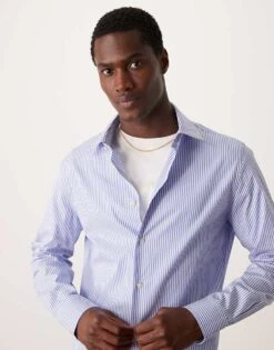 Mango Slim Fit Button Down Stripe Shirt In Blue For Men Mid Blue