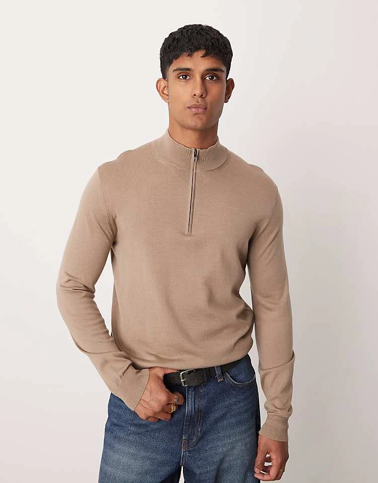 Mango Regular Fit Quarter Zip Wool Sweatshirt In Beige For Men 3 Mango Regular Fit Quarter Zip Wool Sweatshirt In Beige For Men