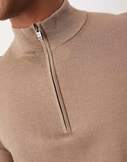 Mango Regular Fit Quarter Zip Wool Sweatshirt In Beige For Men 9 Mango Regular Fit Quarter Zip Wool Sweatshirt In Beige For Men -Modern Menswear 207380173 3