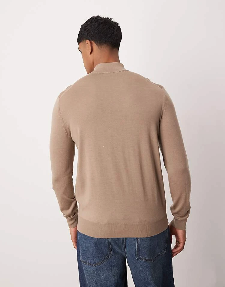 Mango Regular Fit Quarter Zip Wool Sweatshirt In Beige For Men 6 Mango Regular Fit Quarter Zip Wool Sweatshirt In Beige For Men - Image 4