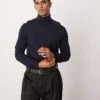 Mango Fine Knit Turtle Neck Long Sleeve Jumper In Navy For Men -Modern Menswear 207380189 1 navy