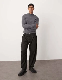 Mango Regular Fit Quarter Zip Wool Sweatshirt In Grey For Men