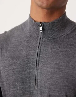 Mango Regular Fit Quarter Zip Wool Sweatshirt In Grey For Men -Modern Menswear 207380190 3