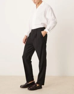 Mango Regular Fit Pleat Detail Trousers In Black For Men -Modern Menswear 207380380 3