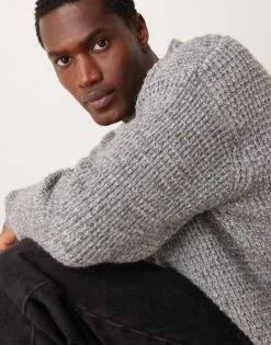 Mango Wide V-neck Collar Chunky Knit Sweater In Grey For Men 10 Mango Wide V-neck Collar Chunky Knit Sweater In Grey For Men -Modern Menswear 207380411 4