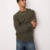 Mango Roundneck Regular Fit Wool Sweater In Khaki For Men -Modern Menswear 207380417 1 khaki