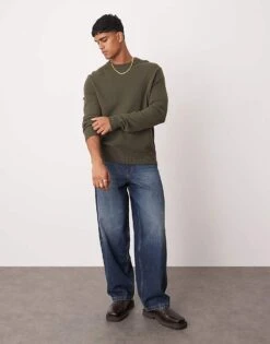 Mango Roundneck Regular Fit Wool Sweater In Khaki For Men -Modern Menswear 207380417 3