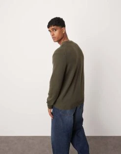 Mango Roundneck Regular Fit Wool Sweater In Khaki For Men -Modern Menswear 207380417 4