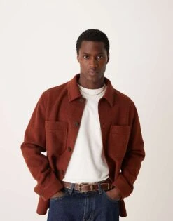 Mango Regular Fit Shacket In Burgundy For Men -Modern Menswear 207380440 1 burgundy 1