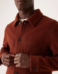 Mango Regular Fit Shacket In Burgundy For Men -Modern Menswear 207380440 3