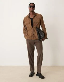 Mango Classic Collar Button Down Suede Jacket In Brown For Men -Modern Menswear 207380495 1 brown 1