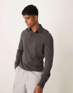 Mango Button Down Long Sleeve Polo In Grey For Men Brown 11 Mango Button Down Long Sleeve Polo In Grey For Men Brown -Modern Menswear 207380502 1 brown 1