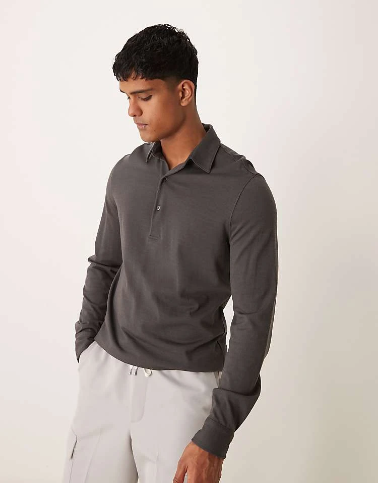 Mango Button Down Long Sleeve Polo In Grey For Men Brown 7 Mango Button Down Long Sleeve Polo In Grey For Men Brown - Image 5