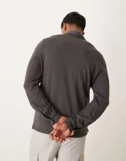 Mango Button Down Long Sleeve Polo In Grey For Men Brown 10 Mango Button Down Long Sleeve Polo In Grey For Men Brown -Modern Menswear 207380502 4