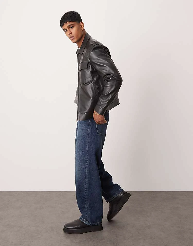 Mango Pocket Detail Zip Down Leather Jacket In Black For Men 6 Mango Pocket Detail Zip Down Leather Jacket In Black For Men - Image 5