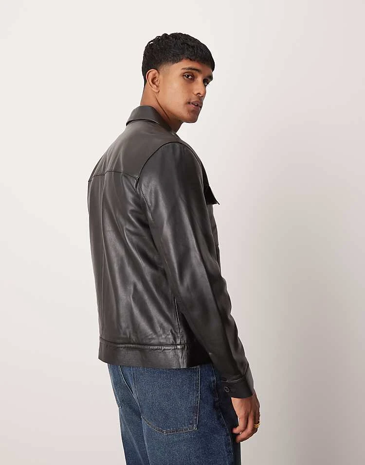 Mango Pocket Detail Zip Down Leather Jacket In Black For Men 3 Mango Pocket Detail Zip Down Leather Jacket In Black For Men - Image 2