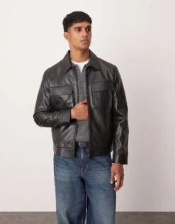 Mango Pocket Detail Zip Down Leather Jacket In Black For Men 9 Mango Pocket Detail Zip Down Leather Jacket In Black For Men -Modern Menswear 207380503 4