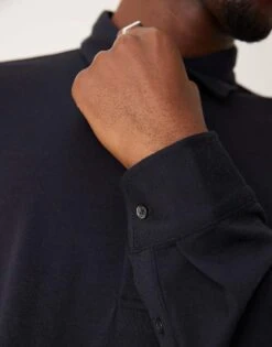 Mango Button Down Long Sleeve Polo In Navy For Men -Modern Menswear 207380518 3