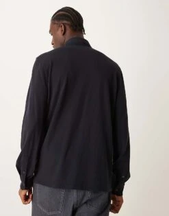 Mango Button Down Long Sleeve Polo In Navy For Men -Modern Menswear 207380518 4