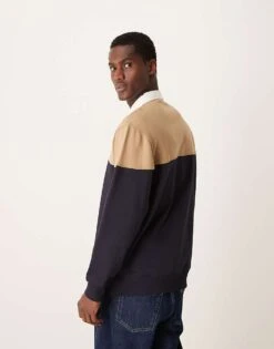 Mango Contrast Detail Long Sleeve Polo In Navy For Men -Modern Menswear 207380534 3