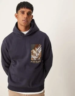 Mango Regular Fit Graphic Hoodie In Navy For Men -Modern Menswear 207380552 1 navy 1