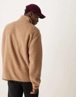 Mango Contrast Detail Quarter Zip Jumper In Beige For Men -Modern Menswear 207380623 3