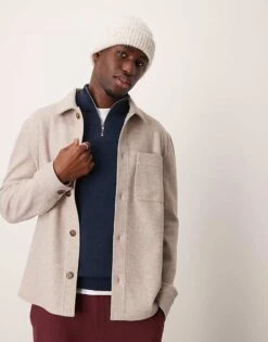 Mango Jersey Shirt In Beige For Men