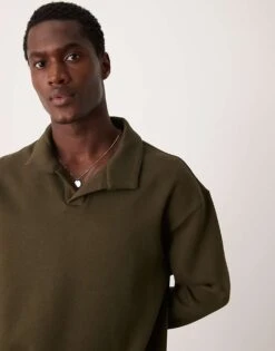 Mango Soft Touch Polo Sweatshirt In Khaki For Men -Modern Menswear 207380682 1 khaki 1