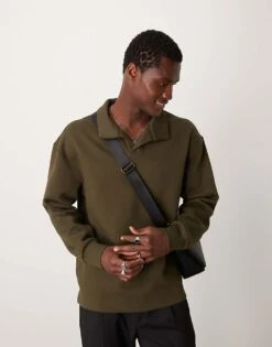 Mango Soft Touch Polo Sweatshirt In Khaki For Men -Modern Menswear 207380682 4