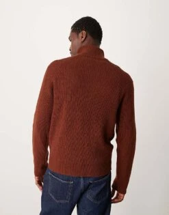 Mango Knitted Quarter Zip Jumper In Burgundy For Men -Modern Menswear 207380720 3