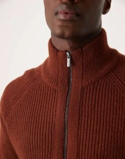 Mango Knitted Quarter Zip Jumper In Burgundy For Men -Modern Menswear 207380720 4