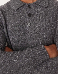 Mango Knitted Polo Jumper In Charcoal For Men 9 Mango Knitted Polo Jumper In Charcoal For Men -Modern Menswear 207380777 3