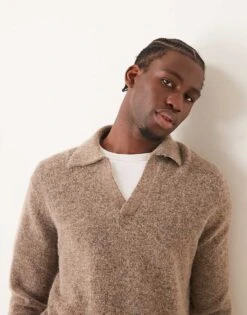 Mango Oversized Collar Wool Jumper Light Brown For Men Beige -Modern Menswear 207380807 1 beige 1