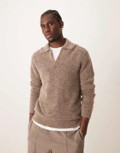 Mango Oversized Collar Wool Jumper Light Brown For Men Beige -Modern Menswear 207380807 4