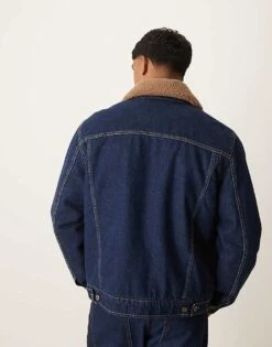 Mango Zip Down Shirt Detail Denim Jacket With Borg Collar In Dark Denim For Men Mid Blue 9 Mango Zip Down Shirt Detail Denim Jacket With Borg Collar In Dark Denim For Men Mid Blue -Modern Menswear 207380818 3