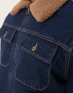 Mango Zip Down Shirt Detail Denim Jacket With Borg Collar In Dark Denim For Men Mid Blue 10 Mango Zip Down Shirt Detail Denim Jacket With Borg Collar In Dark Denim For Men Mid Blue -Modern Menswear 207380818 4