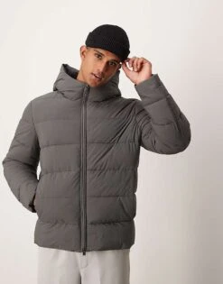 Mango Technology Hooded Puffer Jacket In Charcoal For Men