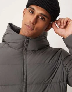 Mango Technology Hooded Puffer Jacket In Charcoal For Men -Modern Menswear 207380899 3