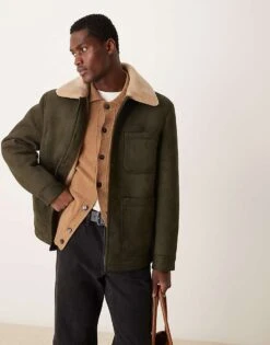 Mango Borg Collar Button Down Avaitor Jacket In Brown For Men -Modern Menswear 207380905 1 brown 1