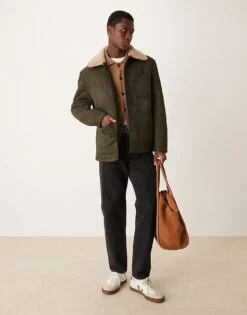 Mango Borg Collar Button Down Avaitor Jacket In Brown For Men -Modern Menswear 207380905 4