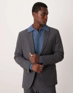 Mango Regular Fit Double Breasted Herringbone Blazer Co-ord In Grey For Men