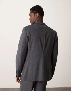 Mango Regular Fit Double Breasted Herringbone Blazer Co-ord In Grey For Men -Modern Menswear 207380979 4