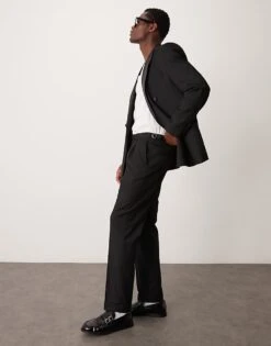 Mango Peak Lapel Double Breasted Slim Fit Blazer And Tapered Trouser Co-ord In Black