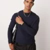 Mango Long Sleeve Jersey Sweat In Navy For Men -Modern Menswear 207381063 1 navy