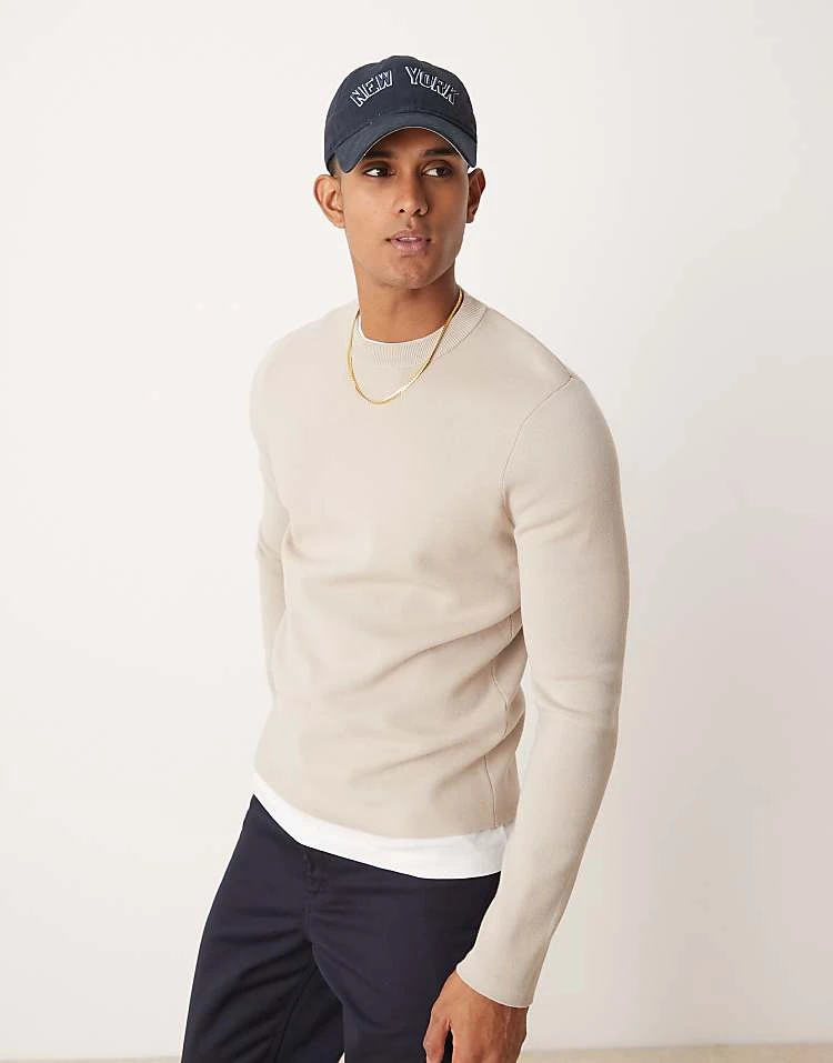 Mango Long Sleeve Jersey Sweat In Beige For Men 4 Mango Long Sleeve Jersey Sweat In Beige For Men - Image 2