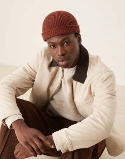 Mango Small Ribbed Beanie In Burgundy For Men