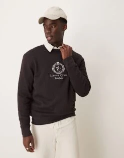 Mango Varsity Logo Crew Neck Sweatshirt In Burgundy For Men Mid Blue -Modern Menswear 207384091 1 midblue 1